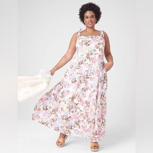 Lane Bryant Tie-Strap Tiered Floral Maxi Dress Pockets Size 22 Feminine